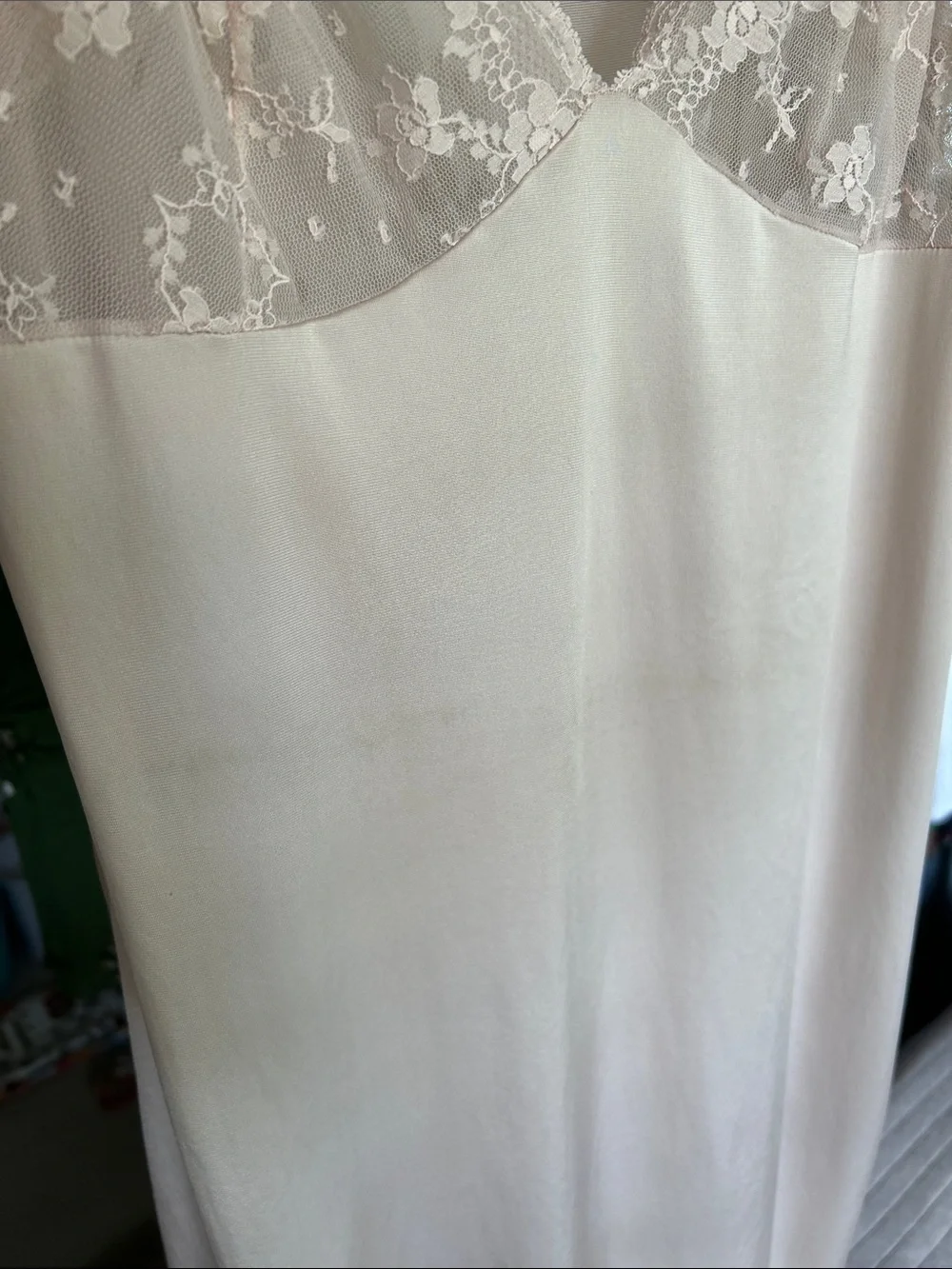 Vtg USA Dixie belle champagne cream pink lace nylon midi slip night dress 36 - Picture 16 of 16